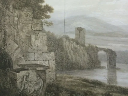 close up of hand painted landscape