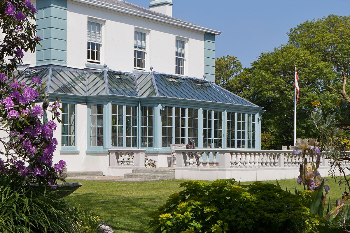 blue living room conservatory