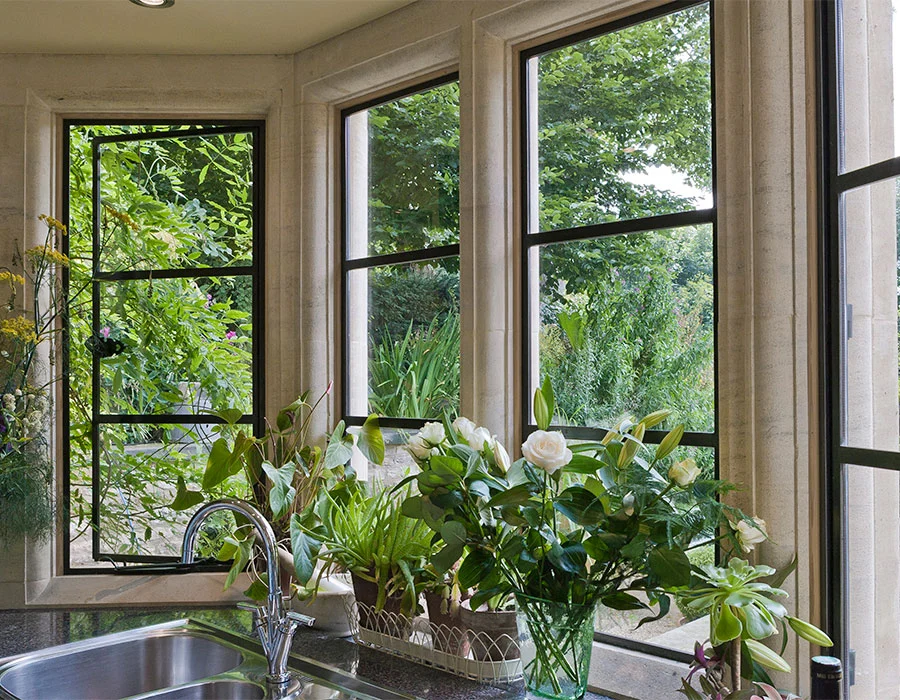 Bronze window in a kitchen
