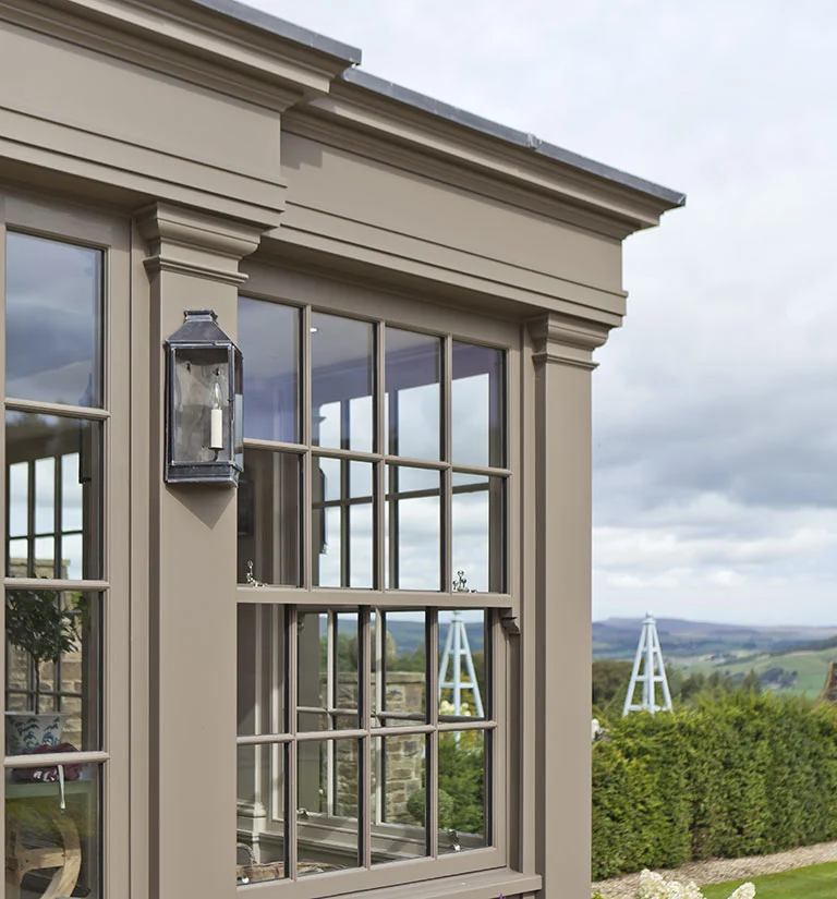 close up of orangery columns and entablature