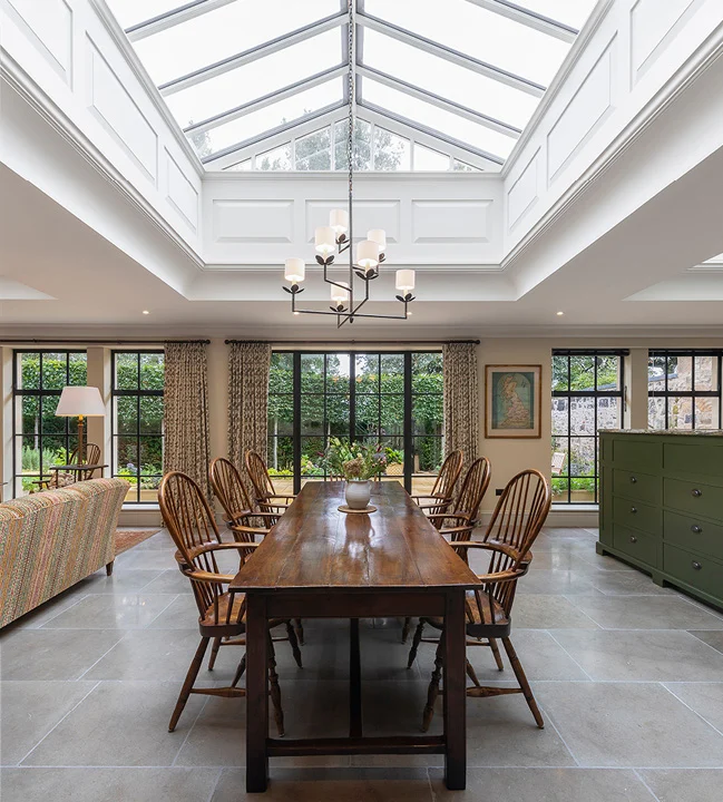 dining room with roof lights