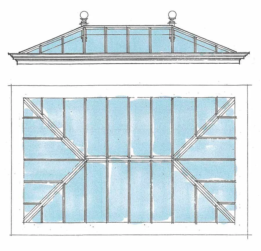 Drawing of how a conservatory roof is different to an orangery roof.