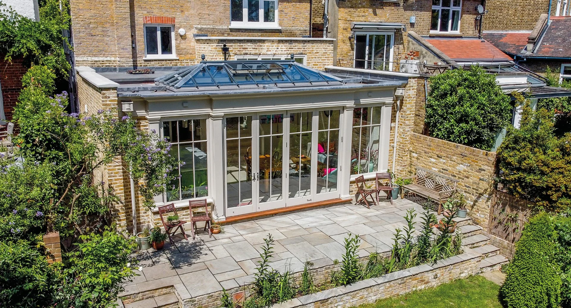 Drone view of London townhouse orangery