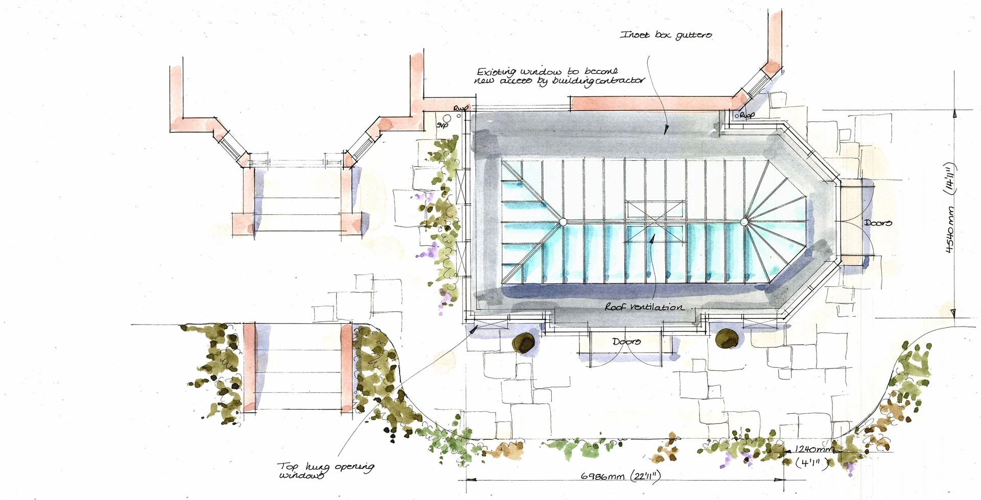 A dual level bespoke orangery with rooflights in a London townhouse
