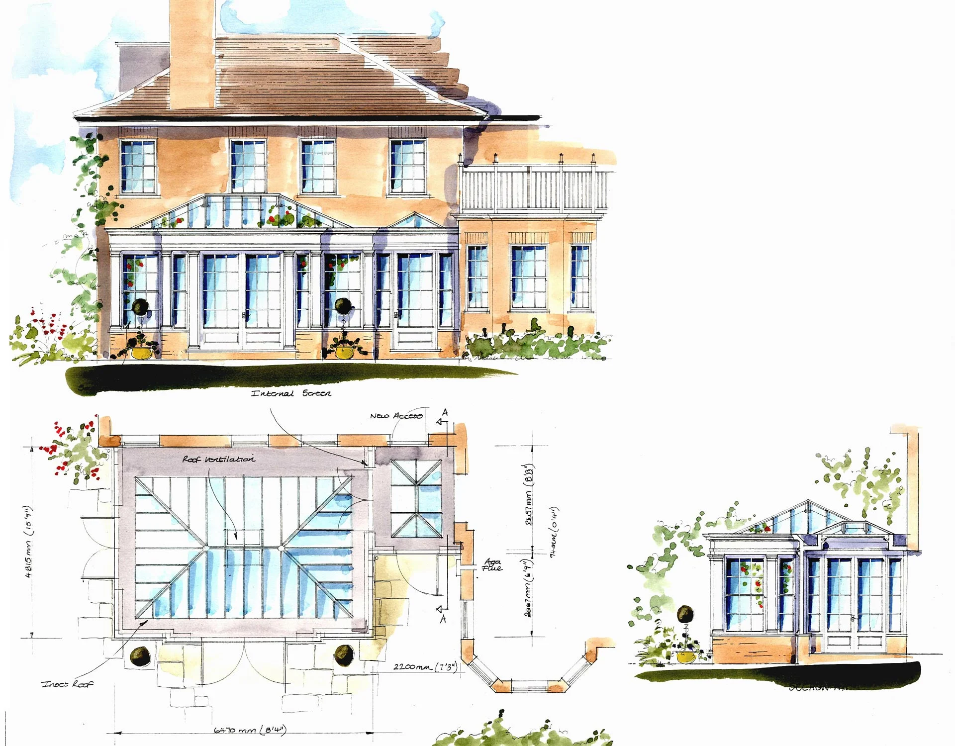A dual level bespoke orangery with rooflights in a London townhouse