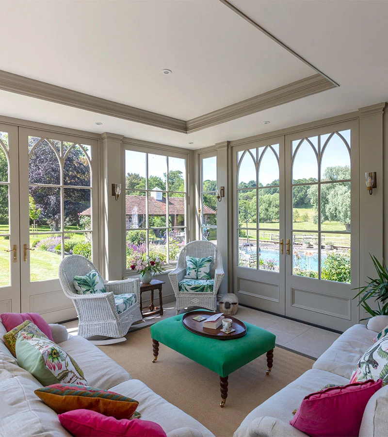 Flat roof orangery from inside