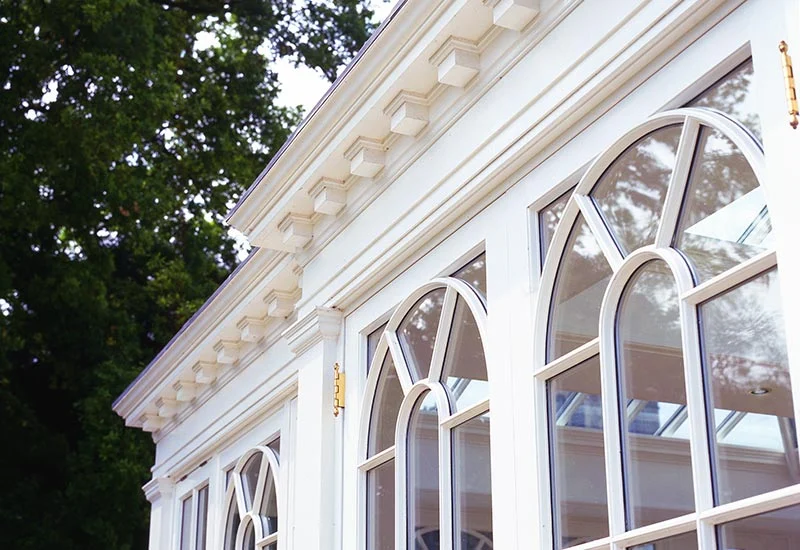 Close up of dentil moulding on the orangery