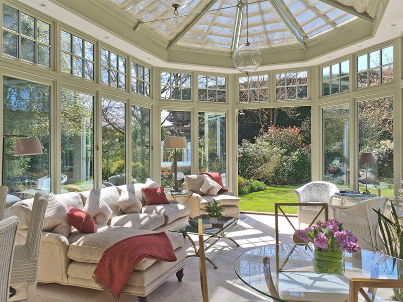 glass roof lantern with blinds