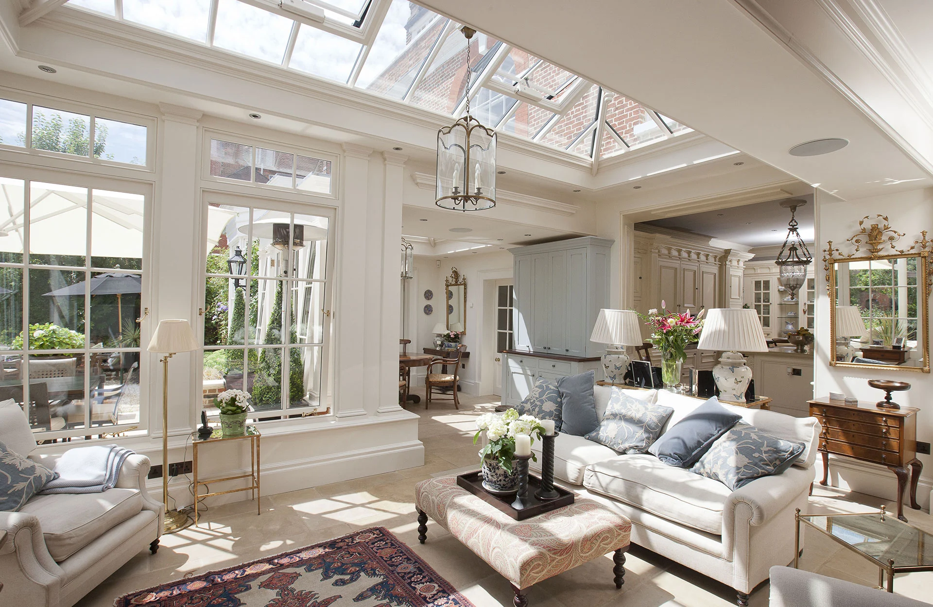 Interior view of this orangery used as a multi room space.