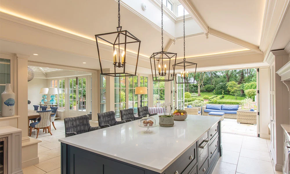 Kitchen orangery extension in the garden