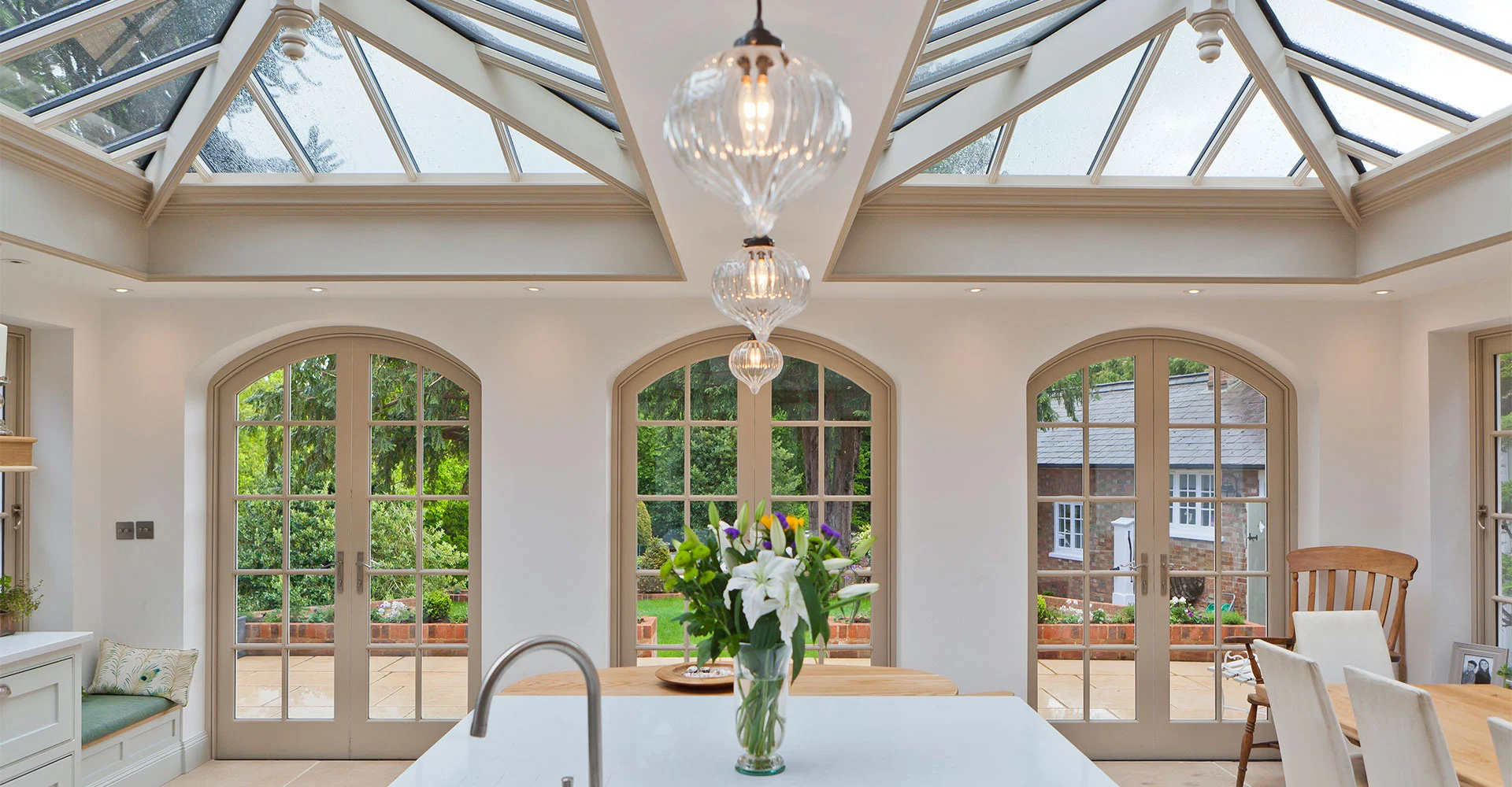 Kitchen orangery with twin roof lanterns