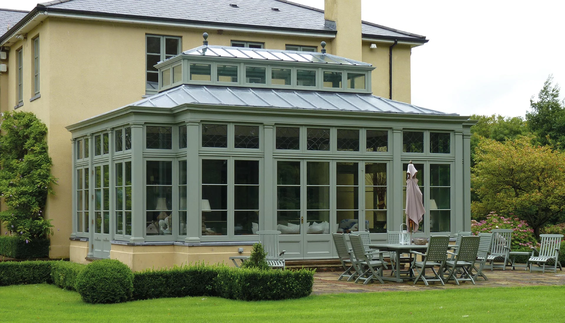 Large conservatory extension with lead roof