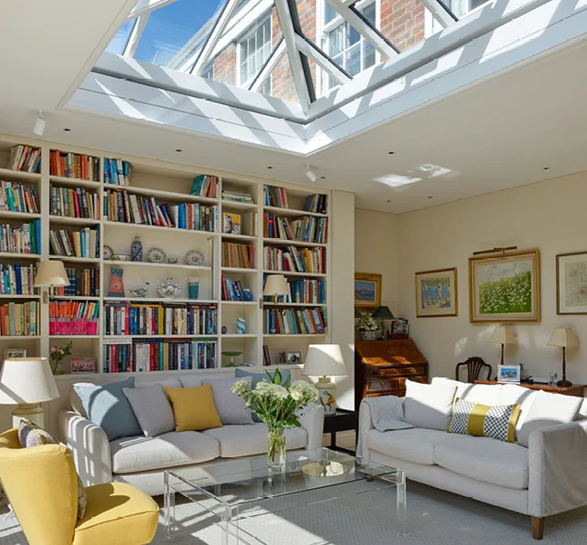 living area with roof lantern