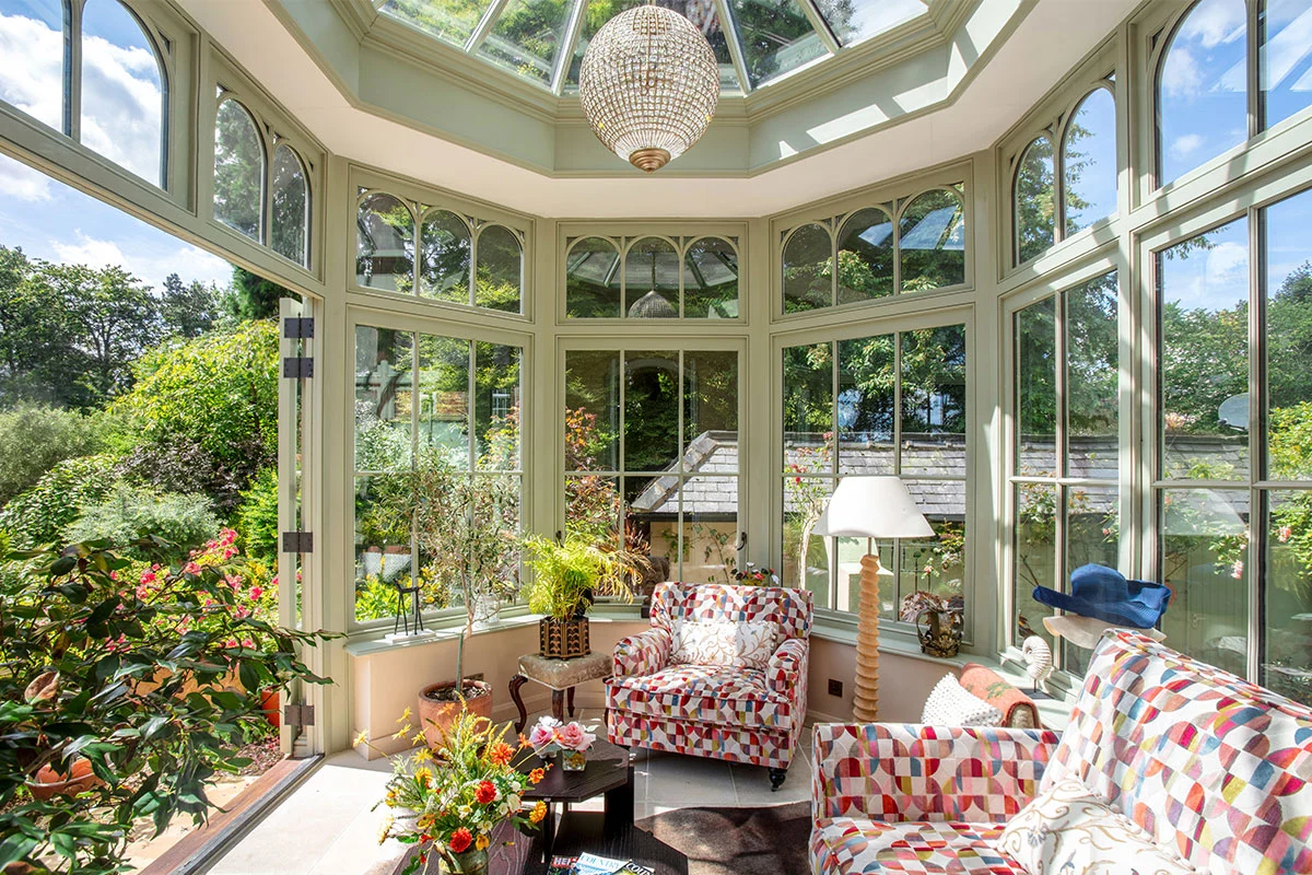 sunroom with octagonal shaped roof lantern