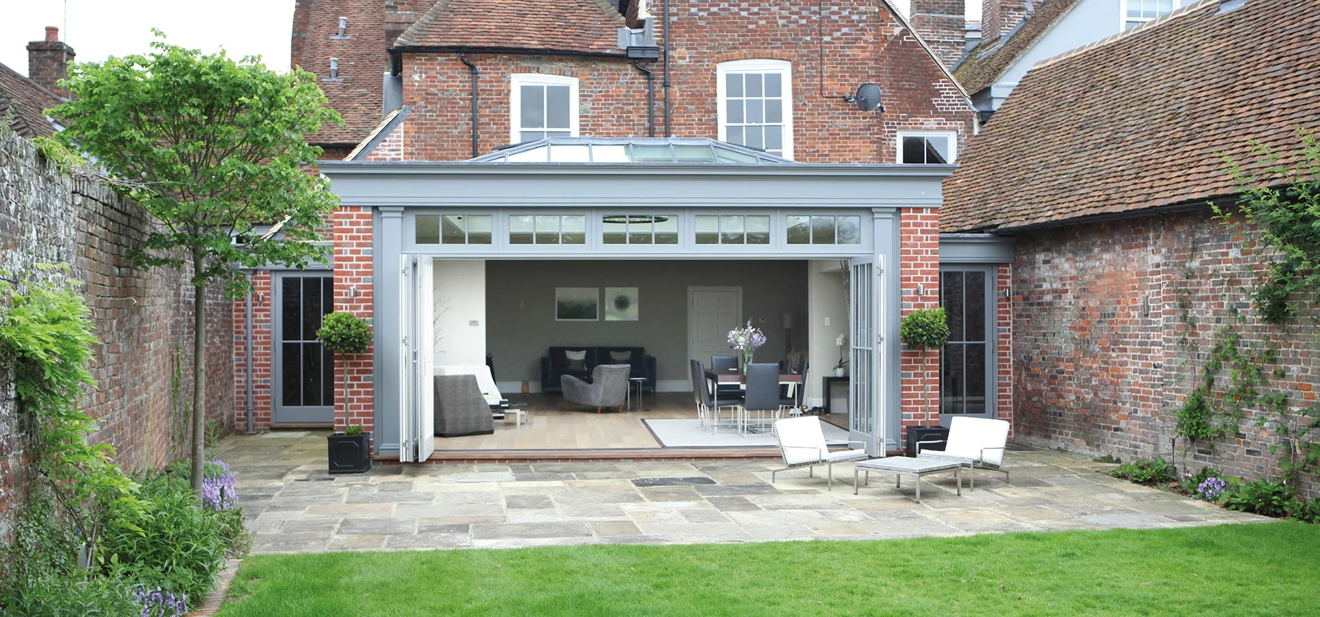 Open plan orangery leading out to the garden