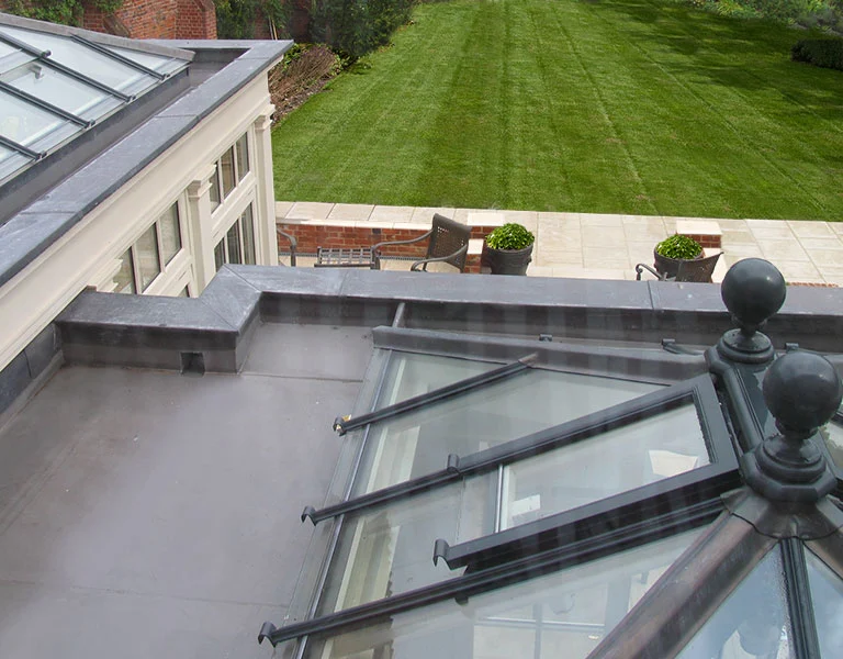 Above view of an orangery inset secret gutter