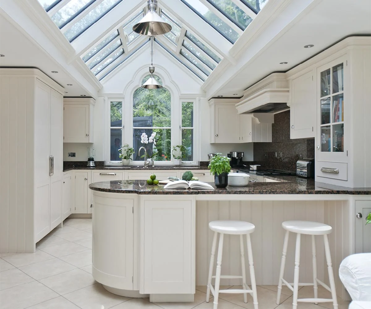 Orangery kitchen with good roof ventilation