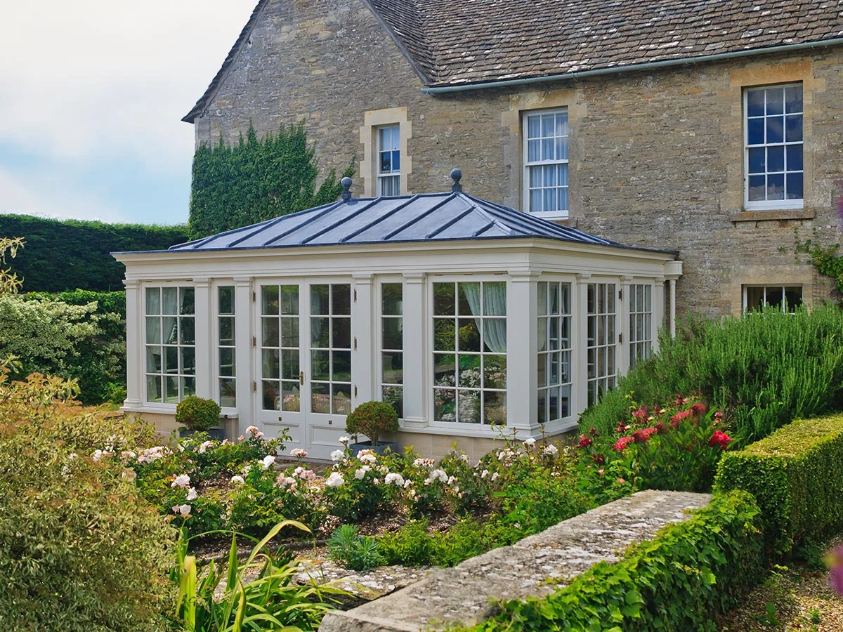 Orangery with a leaf roof