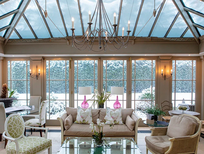 snow covered orangery in winter