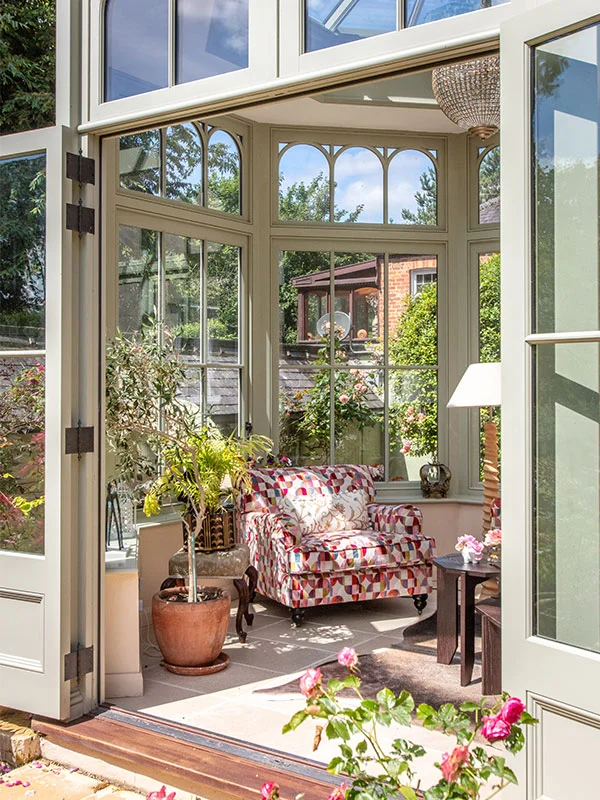 Sunroom with doors open