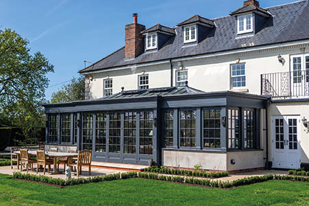 Orangery extension with contrasting colours