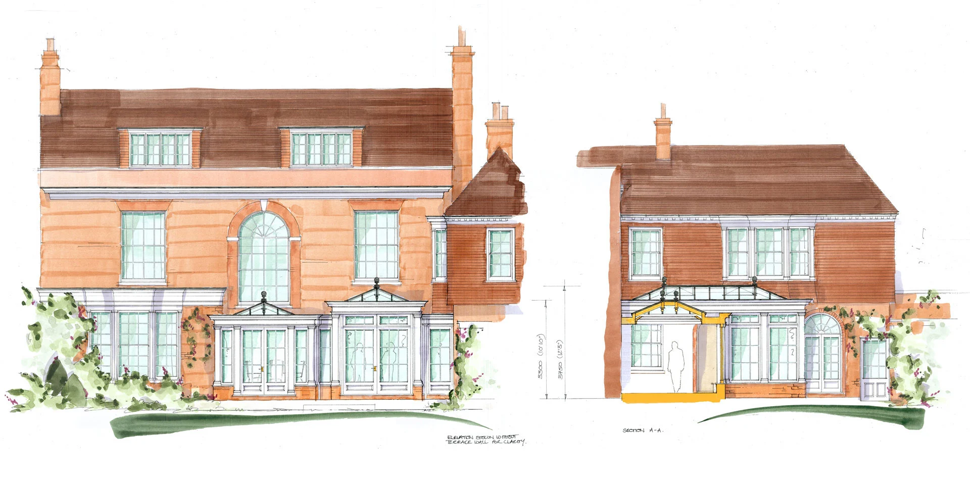 Conceptual watercolour drawing of this townhouse orangery