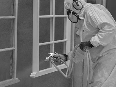 Conservatory being spray painted at Vale