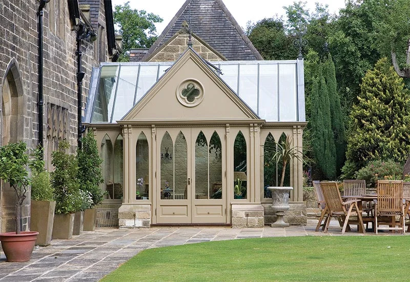 Victorian conservatory with quatrefoil gable design