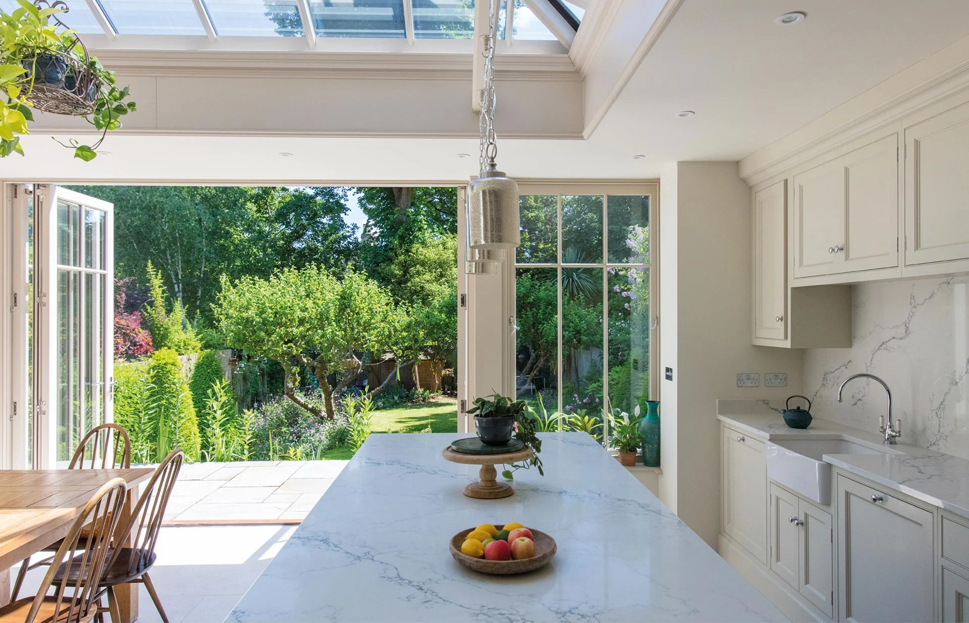 View from kitchen orangery out of bifold doors