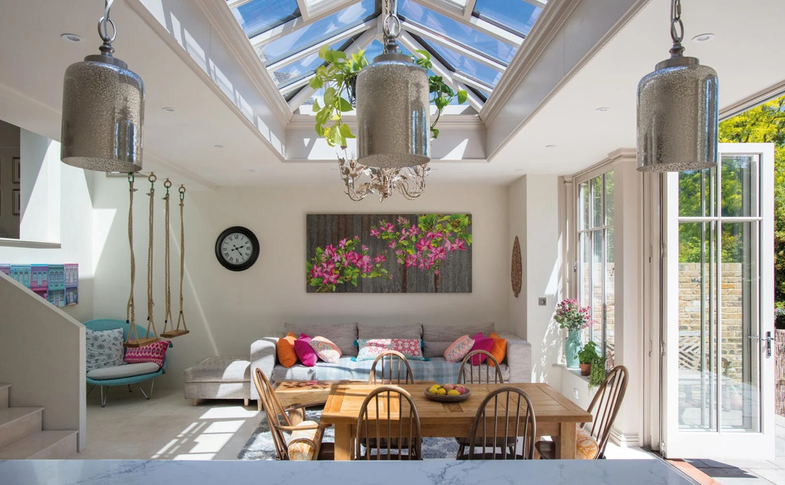 View looking from kitchen into open plan orangery