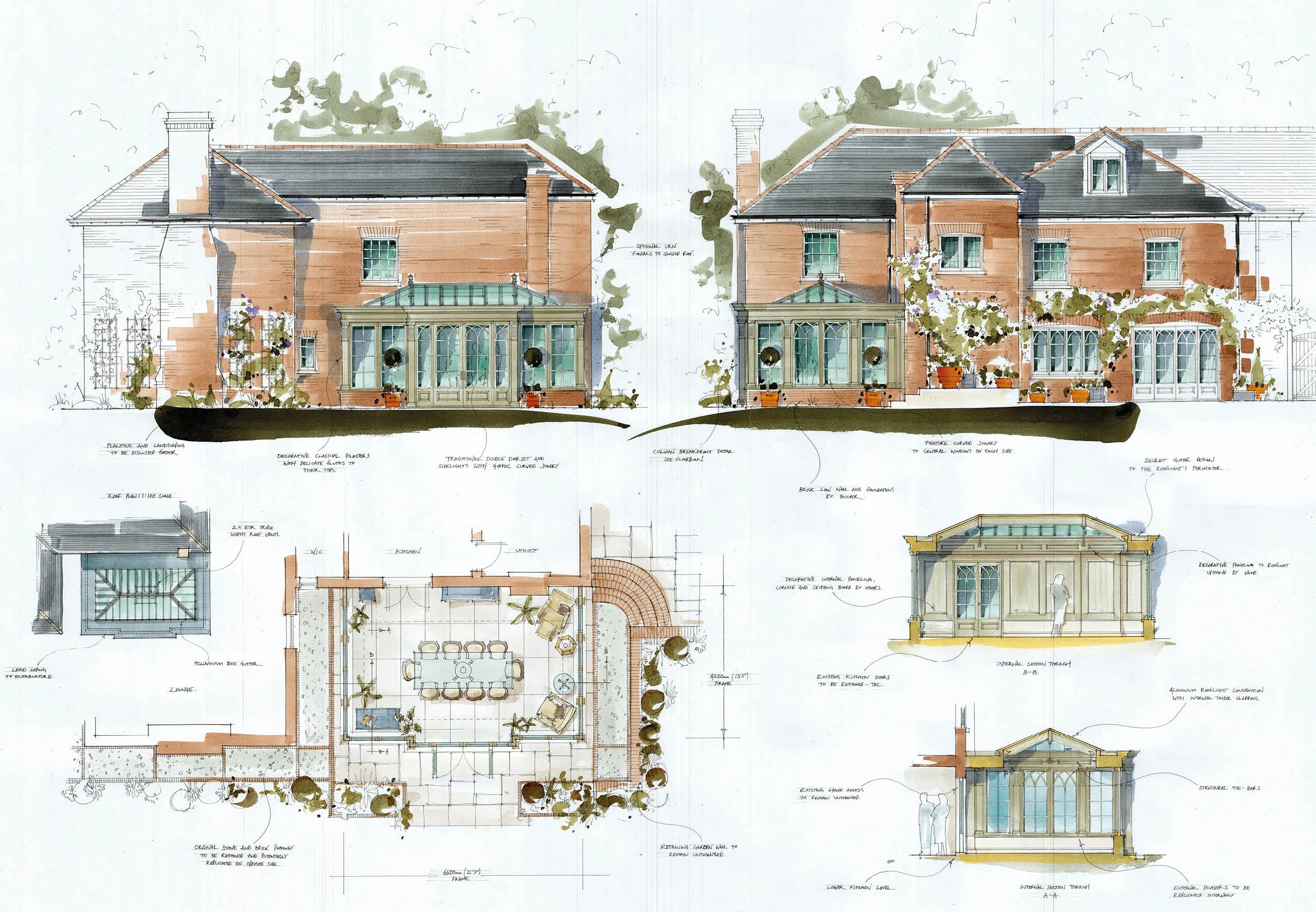 Conceptual watercolour drawing of a Georgian orangery
