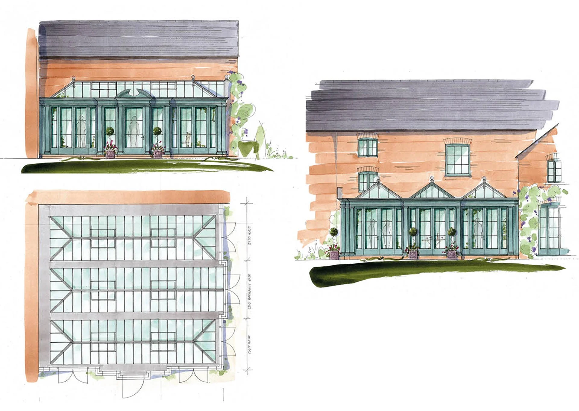 Watercolour of Georgian orangery