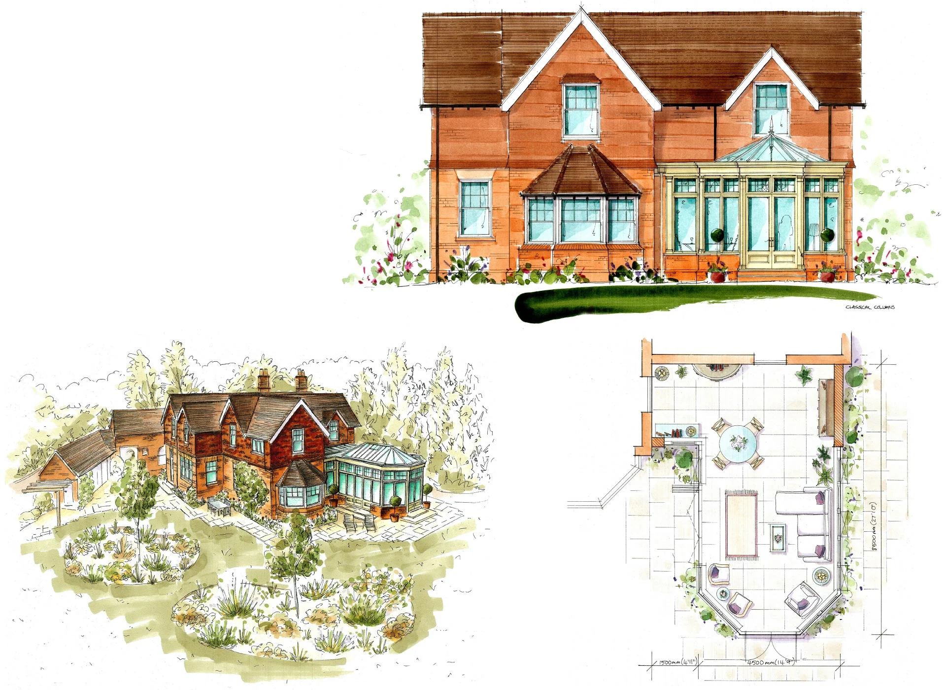 Conceptual watercolour drawing of this Gothic arched orangery